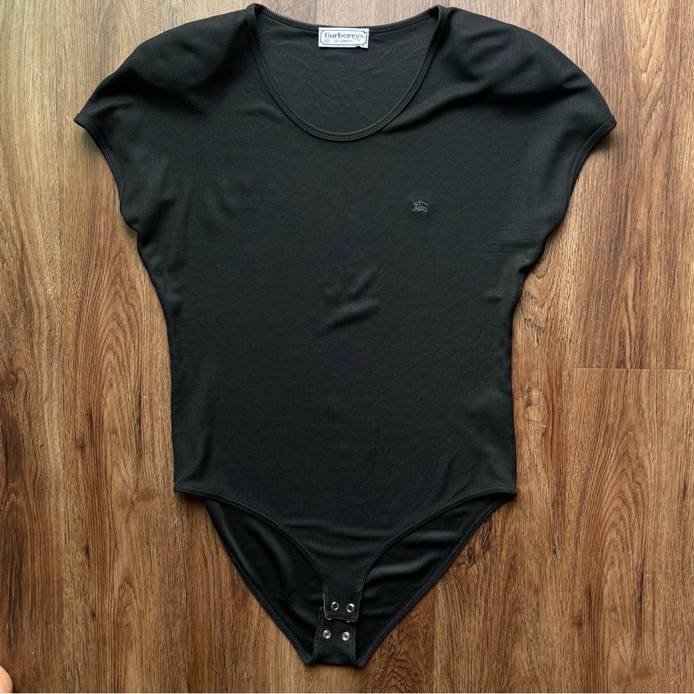 Burberry Burberrys vintage logo bodysuit short sleeve black Ribbed Sz 48 - Picture 1 of 13